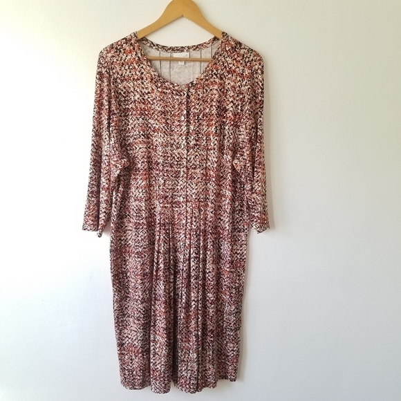 J.Jill Jersey Knit Pleated Multi Color Print Dress Size Large - Picture 1 of 13